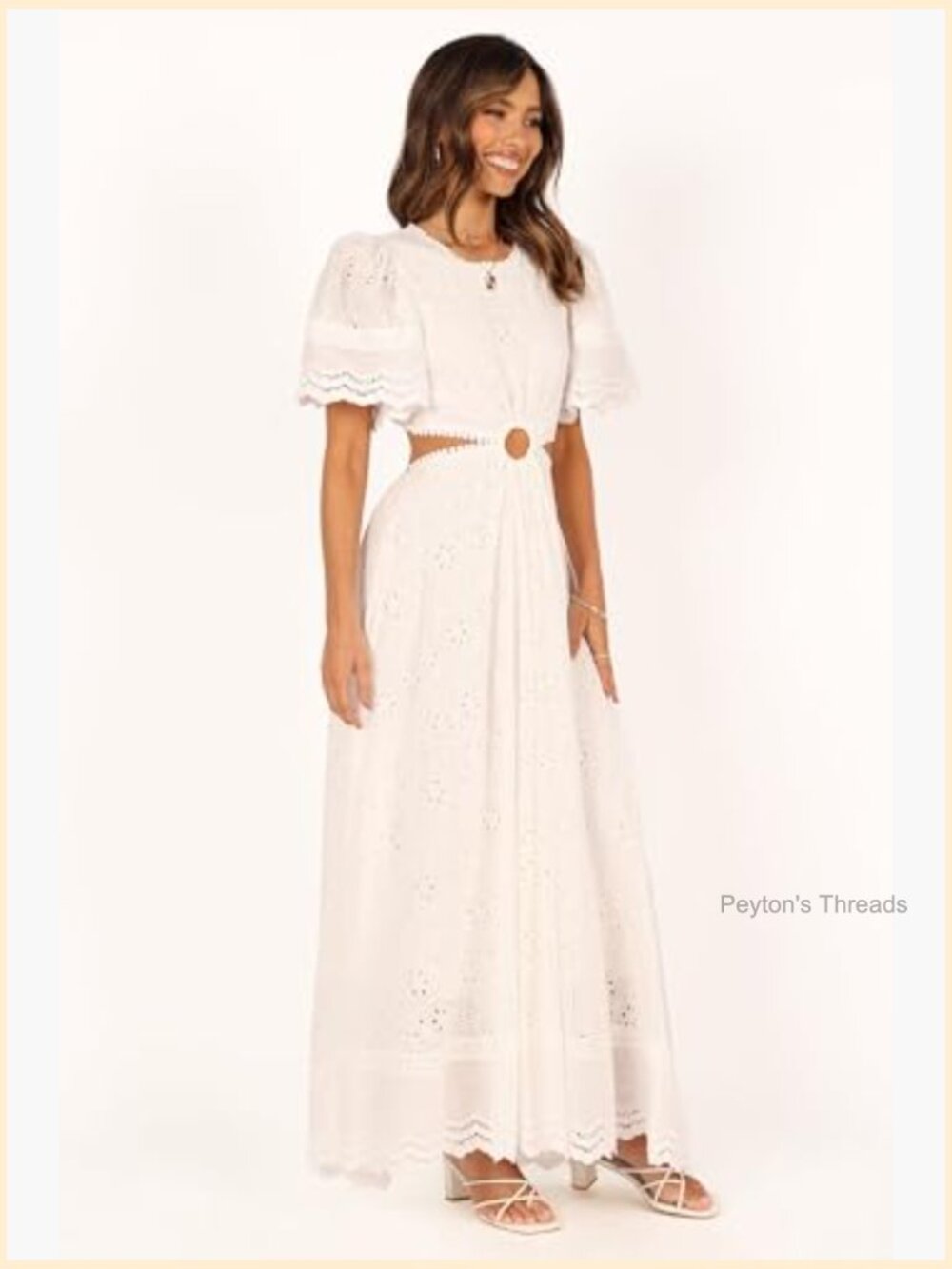 Women's Merletto Cut Out Maxi Dress - Round Neckline, Back Button Close, Side - Picture 6 of 7